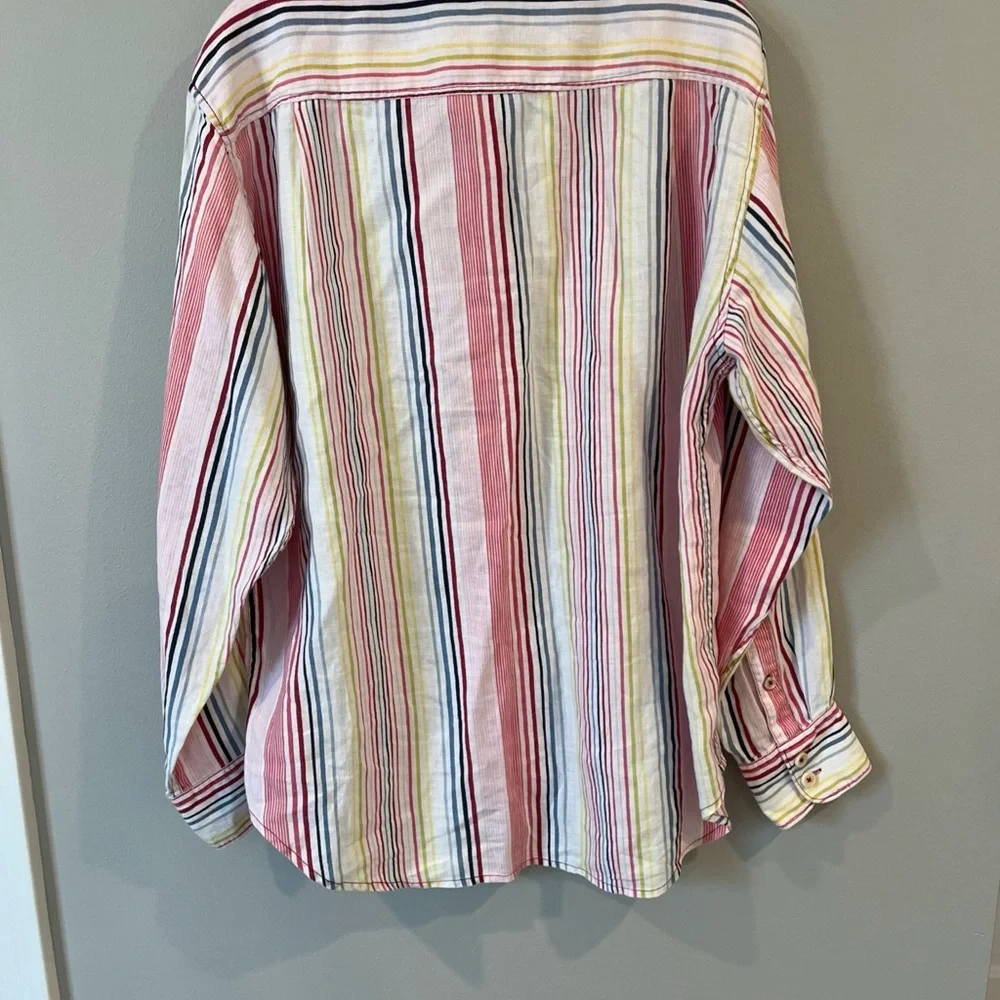 Tommy Bahama Relax 100% Linen Long Sleeve Button Front Shirt Mens Med Pink White - Picture 6 of 6